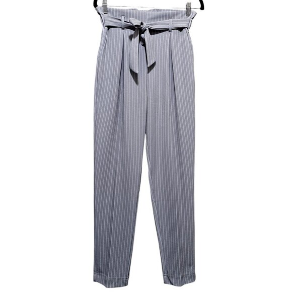 Charlotte Russe Gray Pinstripe Paperbag Waist Trousers With Belt Size S